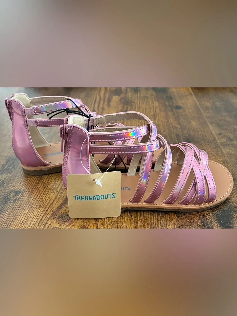 Girls' Pink Iridescent Strappy Sandals - Adjustable Ankle Strap
